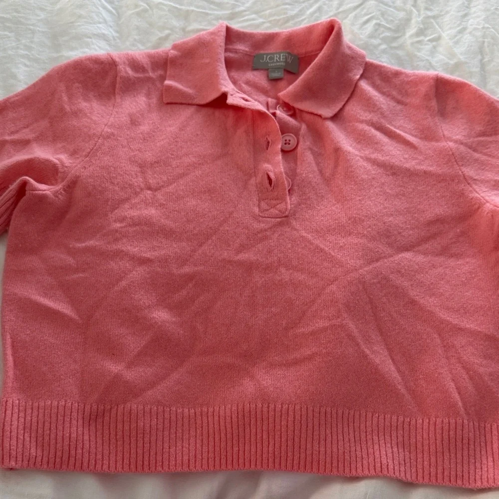 J. Crew Coral short sleeve cashmere Button-Up Sweater - Picture 1 of 2